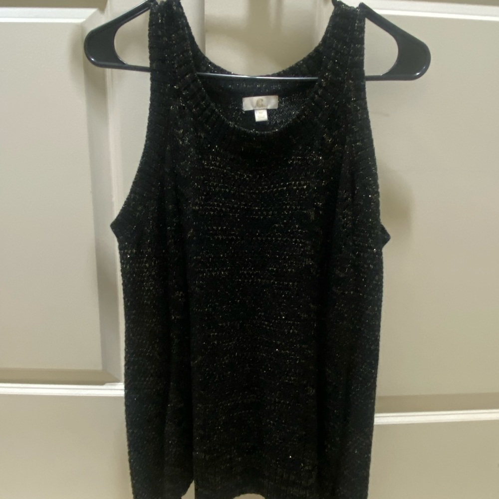 Black and Gold Knit cold shoulder sweater